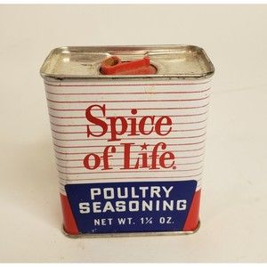 Vintage Spice of Life Tin Poultry Seasoning 3" Granny Kitchen MCM 43 Cent Price